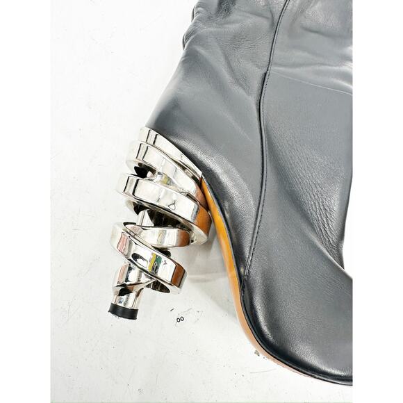 Keeyahri Zerina Silver Ribbon Heel OTK Boots Black Leather 36.5 - Picture 9 of 10